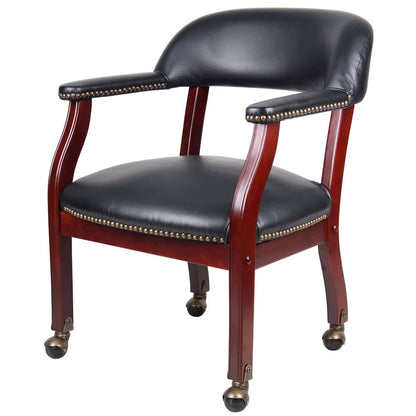 Black Wooden Chair With Arms, Dining or Kitchen Chair With Casters