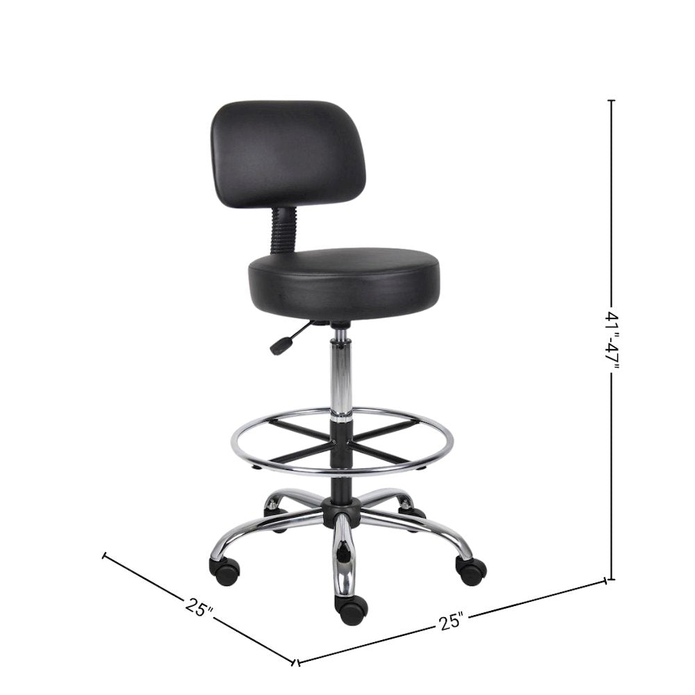 Black Drafting Chair Office Stool With Back, Tall Work Stool On Wheels