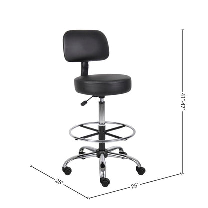 Black Drafting Chair Office Stool With Back, Tall Work Stool On Wheels