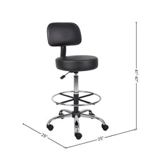 Black Drafting Chair Office Stool With Back, Tall Work Stool On Wheels