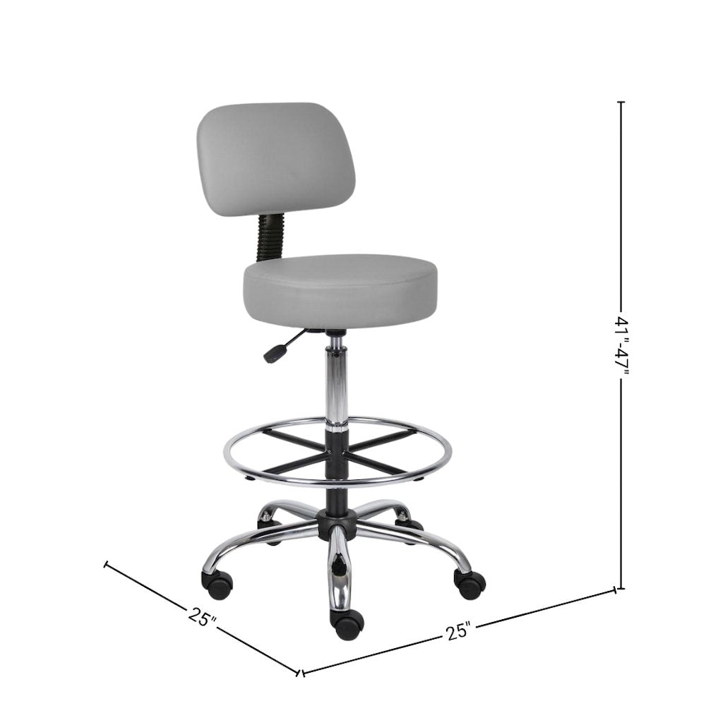 Gray Drafting Chair Office Stool With Back, Tall Work Stool On Wheels