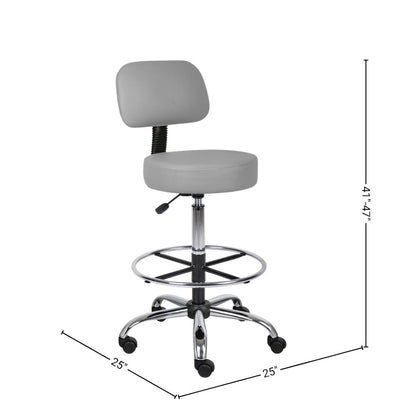 Gray Drafting Chair Office Stool With Back, Tall Work Stool On Wheels