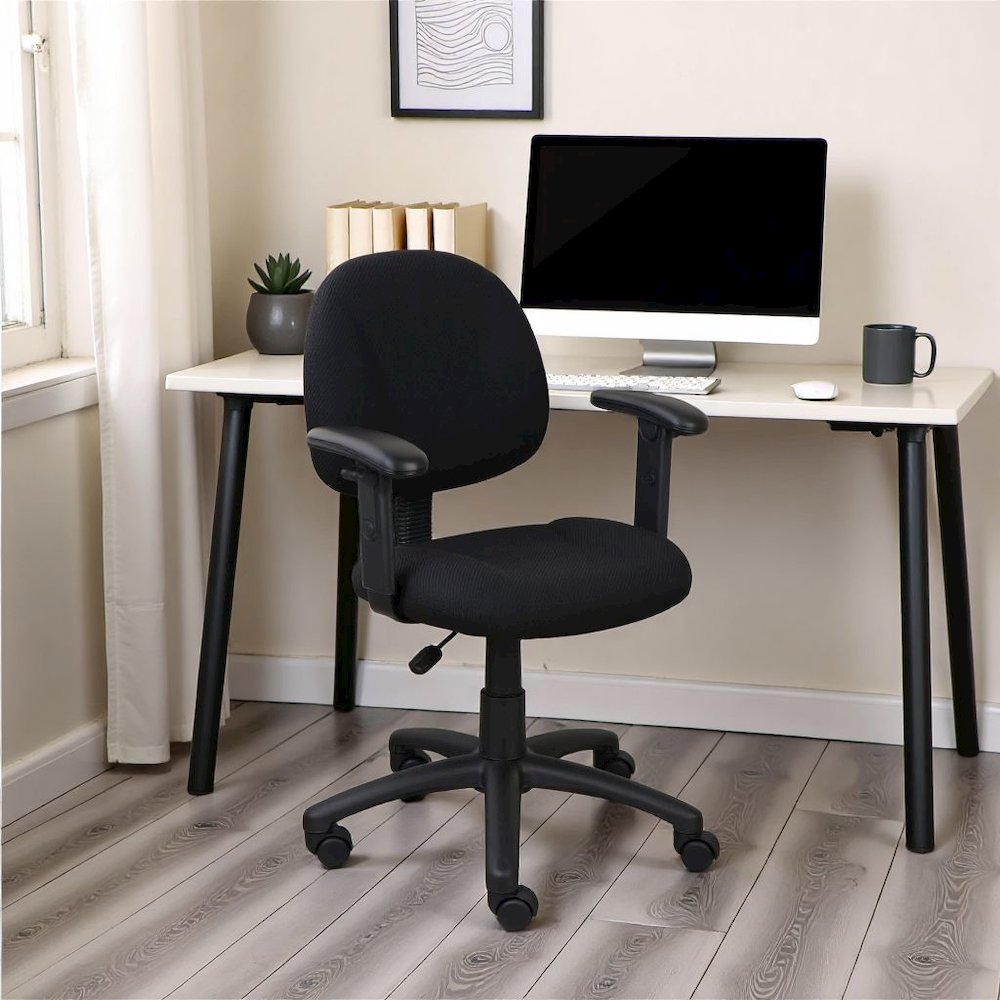 Black Office Chair With Adjustable Arms, Desk Chair Comfy For Home Office