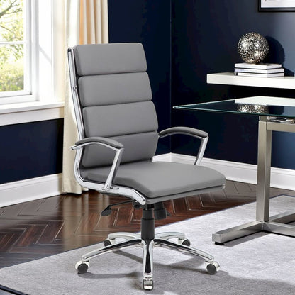Gray Desk Chair With Chrome Base, Modern Conference Room Chair With Wheels