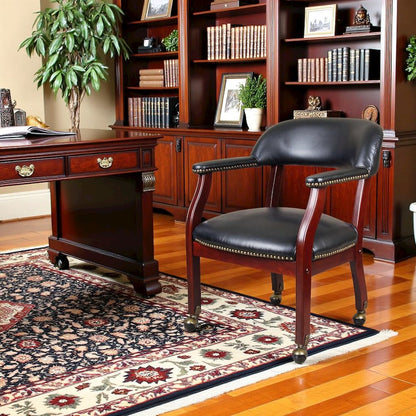 Black Wooden Chair With Arms, Dining or Kitchen Chair With Casters
