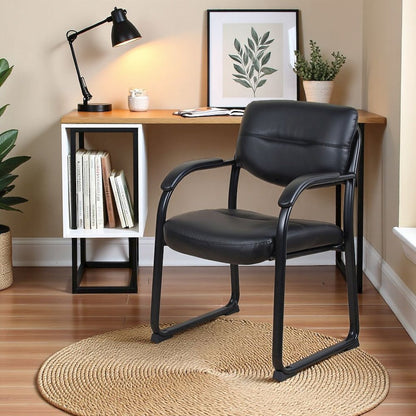 Black Guest Chair With Vinyl Seat, Office Chair No Wheels