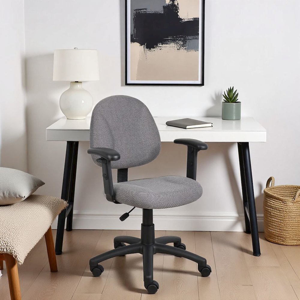 Gray Office Chair With Adjustable Arms, Desk Chair Comfy For Home Office