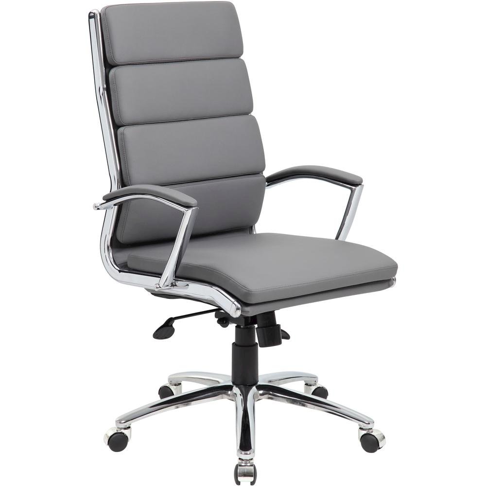 Gray Desk Chair With Chrome Base, Modern Conference Room Chair With Wheels