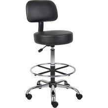 Black Drafting Chair Office Stool With Back, Tall Work Stool On Wheels