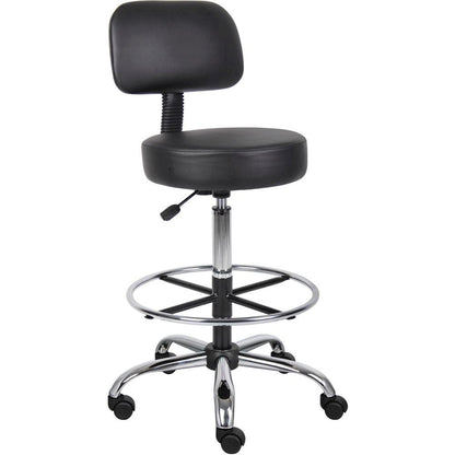 Black Drafting Chair Office Stool With Back, Tall Work Stool On Wheels