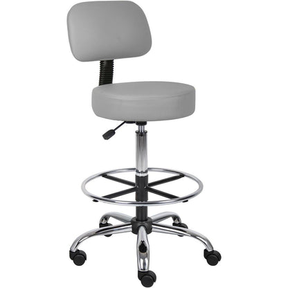 Gray Drafting Chair Office Stool With Back, Tall Work Stool On Wheels