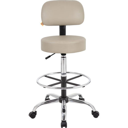 Beige Drafting Chair Office Stool With Back, Tall Work Stool On Wheels