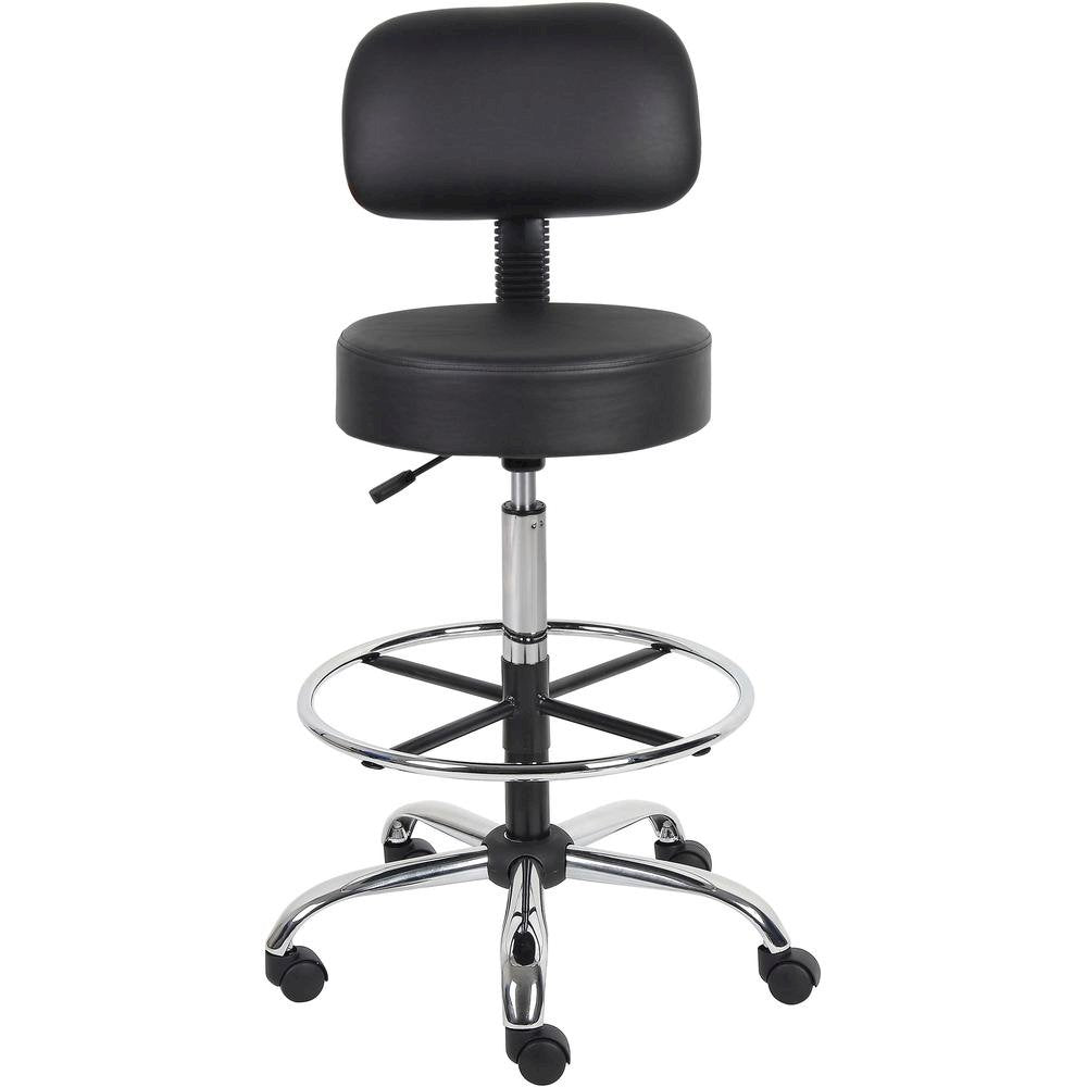 Black Drafting Chair Office Stool With Back, Tall Work Stool On Wheels