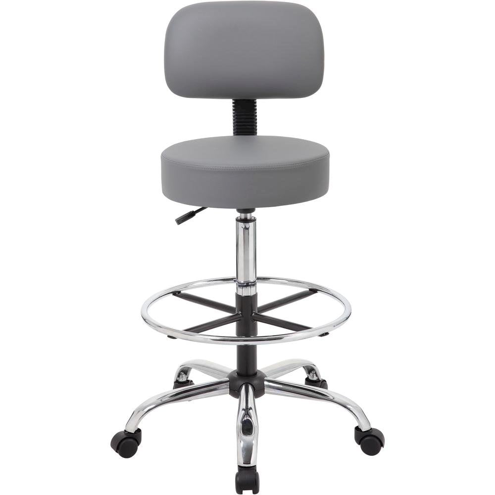 Gray Drafting Chair Office Stool With Back, Tall Work Stool On Wheels