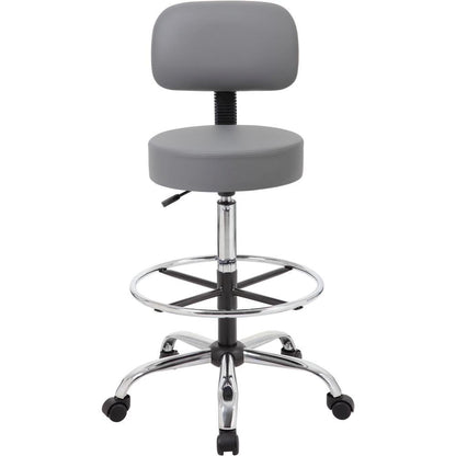 Gray Drafting Chair Office Stool With Back, Tall Work Stool On Wheels