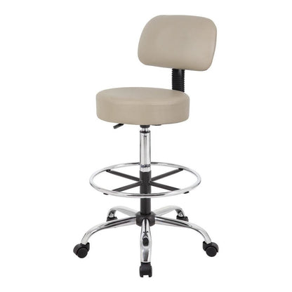 Beige Drafting Chair Office Stool With Back, Tall Work Stool On Wheels