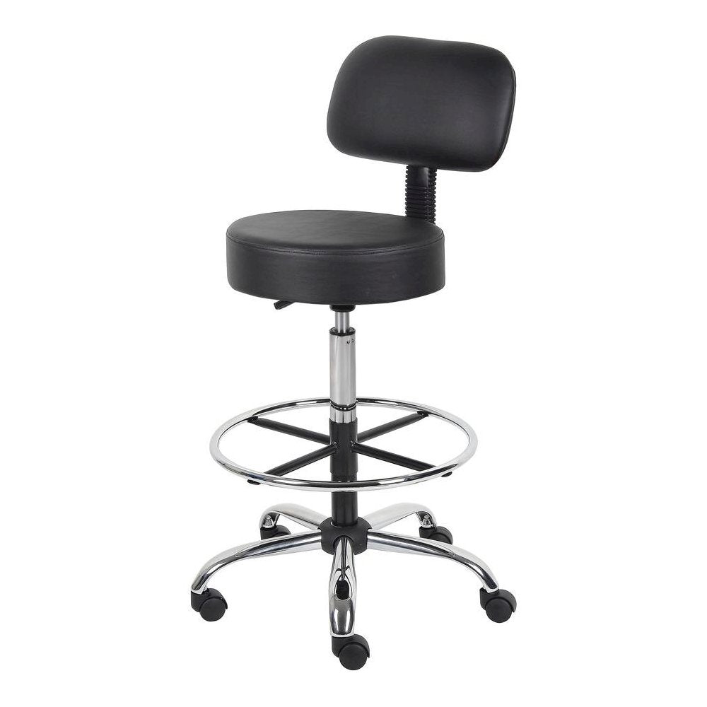 Black Drafting Chair Office Stool With Back, Tall Work Stool On Wheels