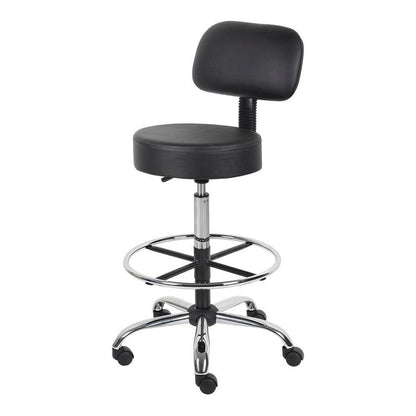 Black Drafting Chair Office Stool With Back, Tall Work Stool On Wheels