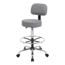 Gray Drafting Chair Office Stool With Back, Tall Work Stool On Wheels