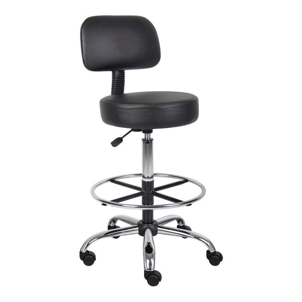 Black Drafting Chair Office Stool With Back, Tall Work Stool On Wheels