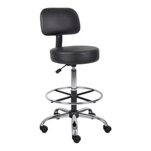 Black Drafting Chair Office Stool With Back, Tall Work Stool On Wheels