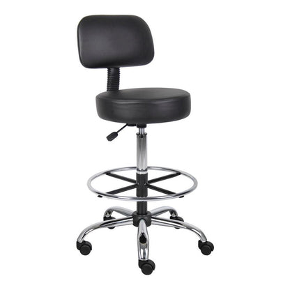 Black Drafting Chair Office Stool With Back, Tall Work Stool On Wheels