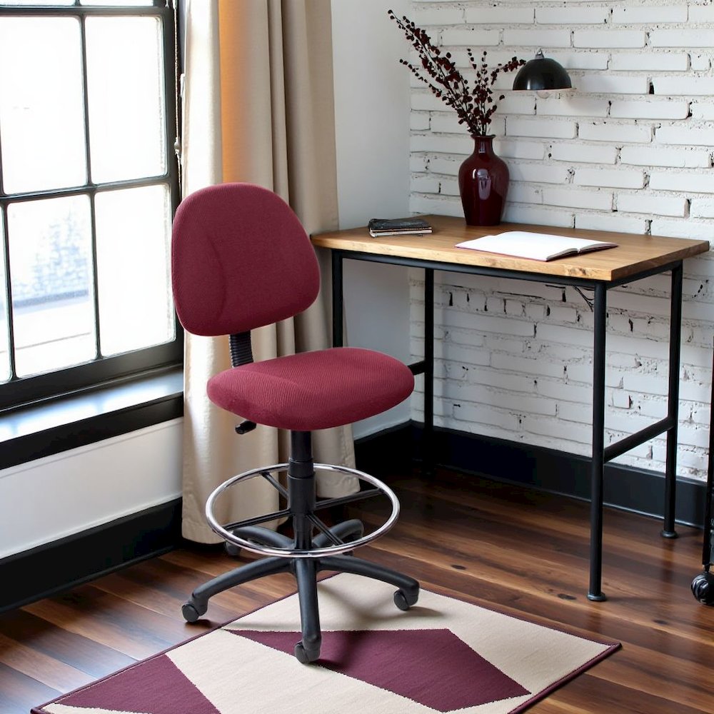 Burgundy Drafting Chair, Tall Office Chair For Standing Or Tall Desk Use