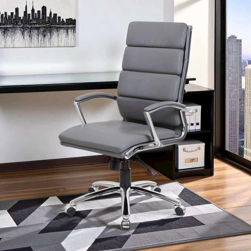 Gray Desk Chair With Chrome Base, Modern Conference Room Chair With Wheels