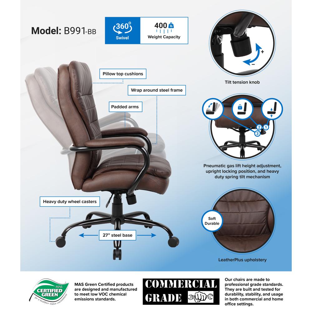 Boss Heavy Duty Double Plush LeatherPlus Chair - 400 Lbs.