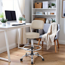 Beige Drafting Chair Office Stool With Back, Tall Work Stool On Wheels
