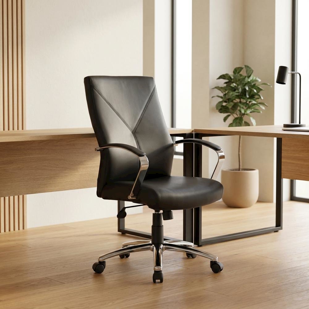 LeatherPlus High-Back Executive Office Chair with Adjustable Arms, Chrome Base