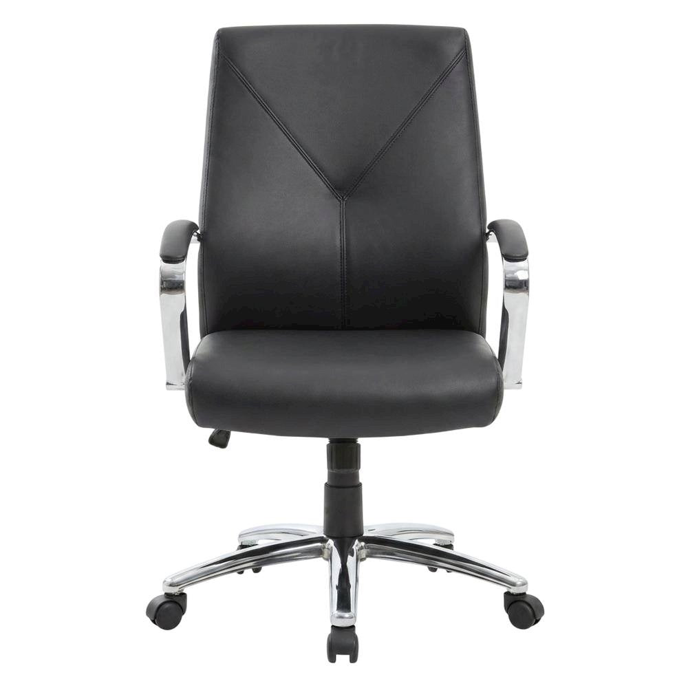 LeatherPlus High-Back Executive Office Chair with Adjustable Arms, Chrome Base