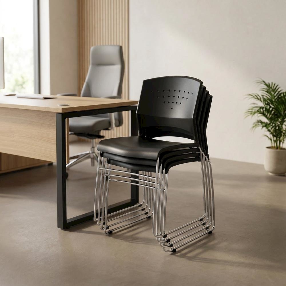 Polypropylene Stacking Chair with Chrome Sled Base for Waiting Rooms