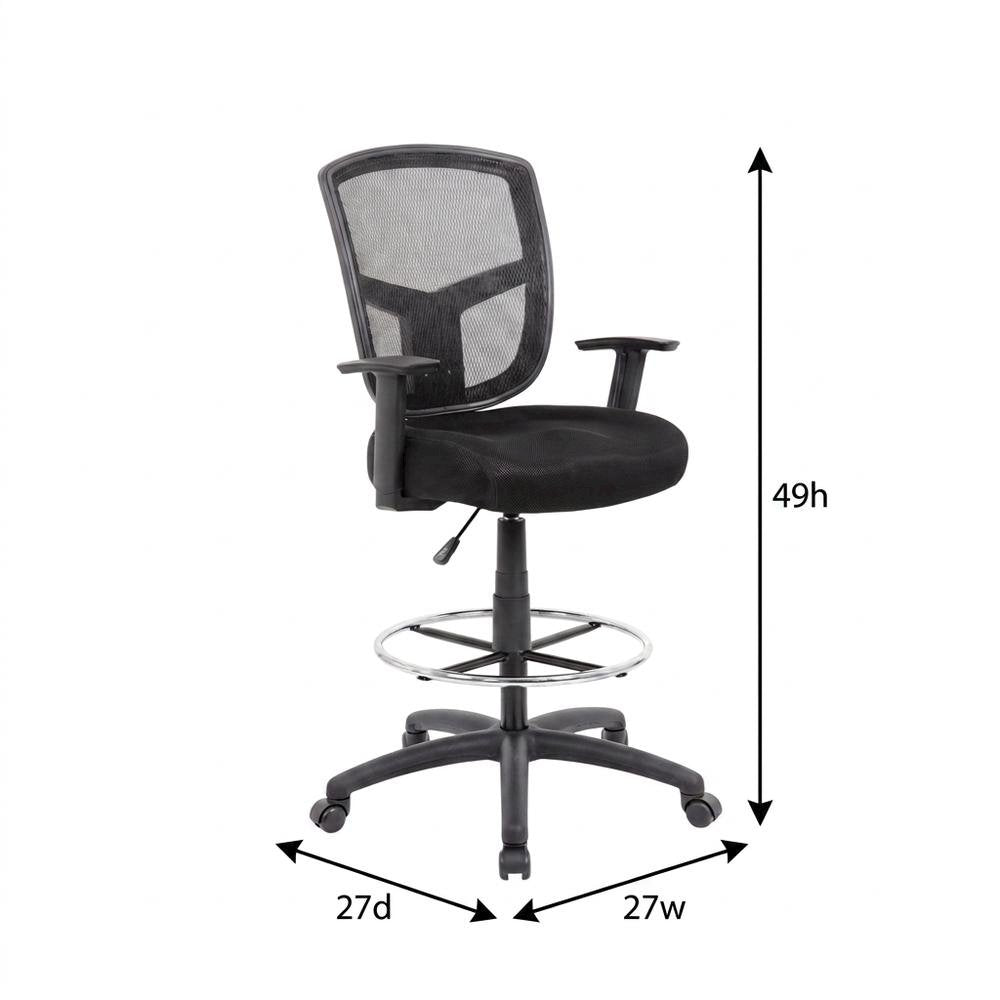 Mesh Drafting Stool with Adjustable Arms, Nylon Base, and Dual-Wheel Casters
