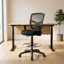 Mesh Drafting Stool with Adjustable Arms, Nylon Base, and Dual-Wheel Casters