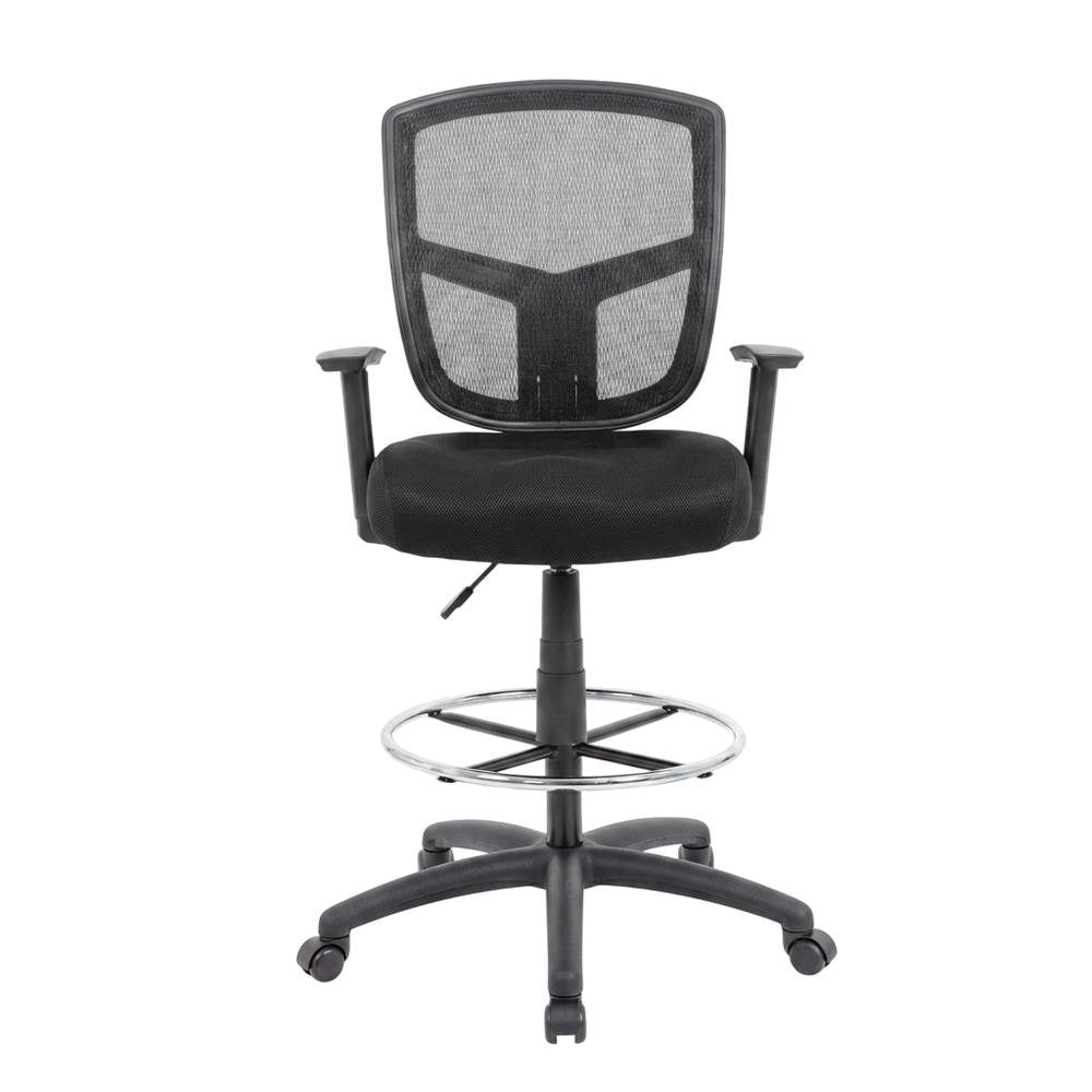 Mesh Drafting Stool with Adjustable Arms, Nylon Base, and Dual-Wheel Casters