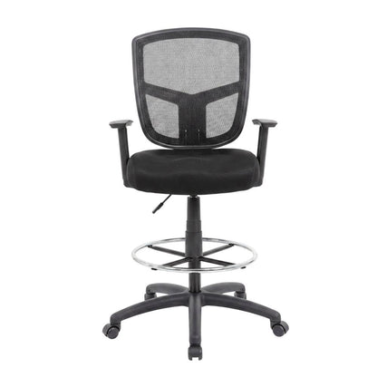Mesh Drafting Stool with Adjustable Arms, Nylon Base, and Dual-Wheel Casters