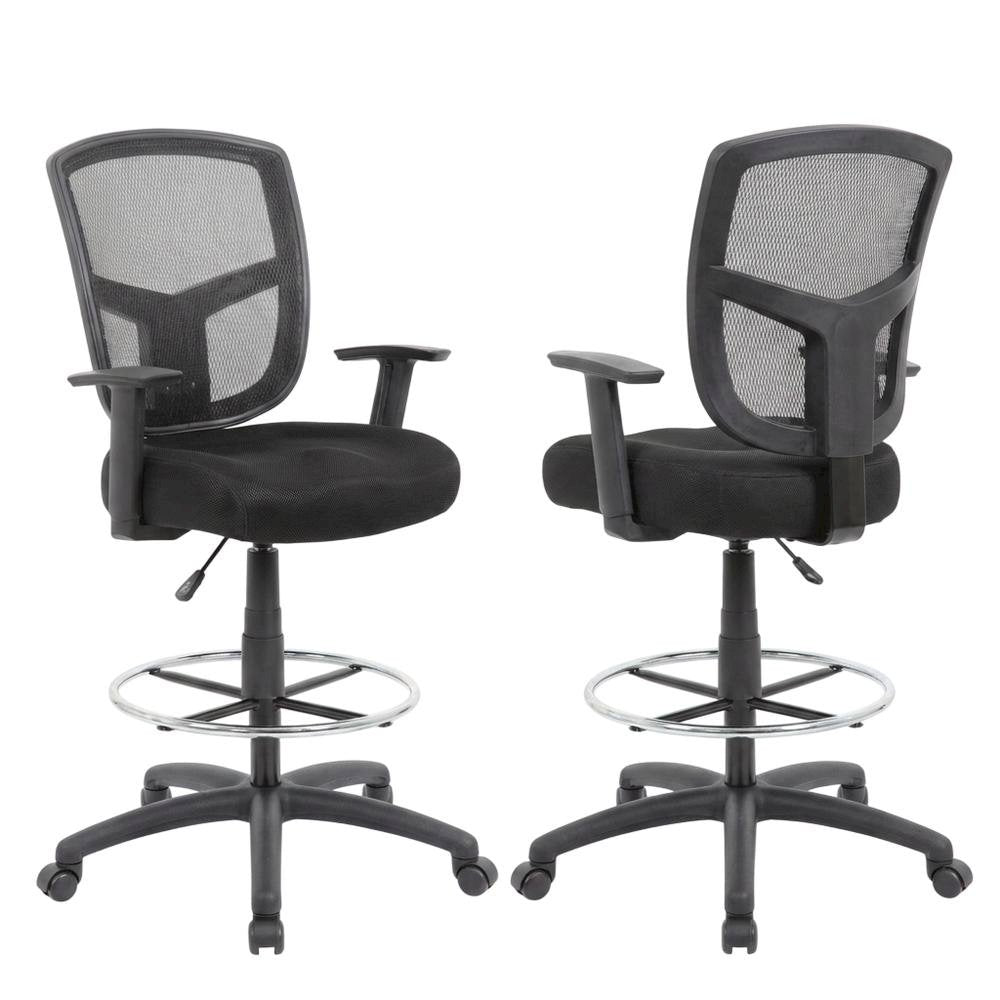 Mesh Drafting Stool with Adjustable Arms, Nylon Base, and Dual-Wheel Casters