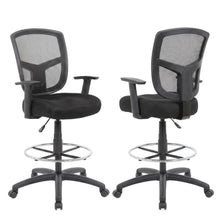 Mesh Drafting Stool with Adjustable Arms, Nylon Base, and Dual-Wheel Casters