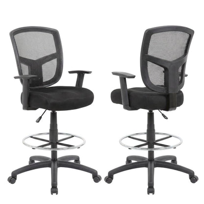 Mesh Drafting Stool with Adjustable Arms, Nylon Base, and Dual-Wheel Casters