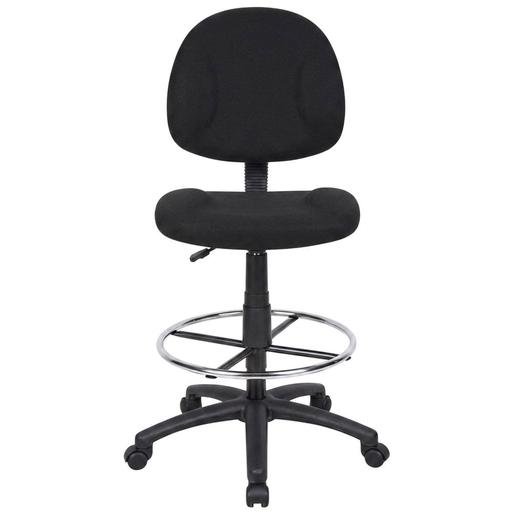 Tweed-Upholstered Drafting Stool with Footring and Adjustable Seat Height