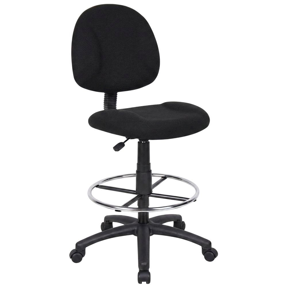 Tweed-Upholstered Drafting Stool with Footring and Adjustable Seat Height