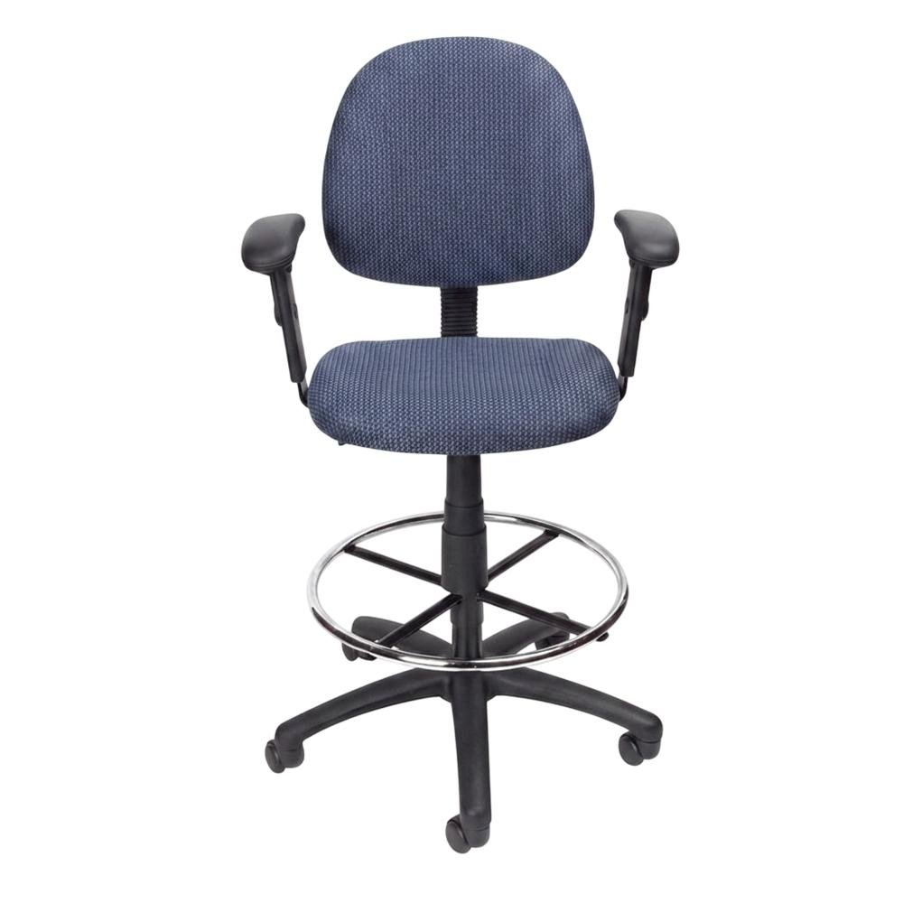 Tweed-Upholstered Drafting Task Stool with Footring and Adjustable Arms