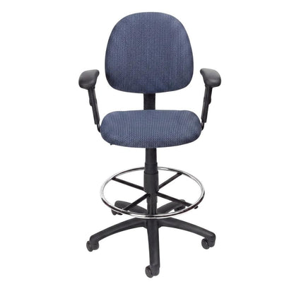 Tweed-Upholstered Drafting Task Stool with Footring and Adjustable Arms