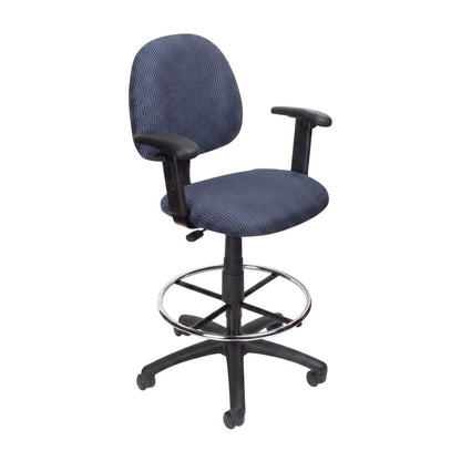 Tweed-Upholstered Drafting Task Stool with Footring and Adjustable Arms