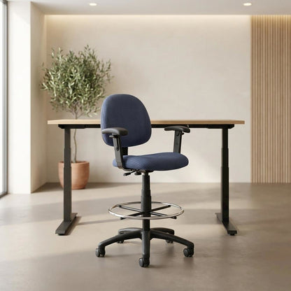Tweed-Upholstered Drafting Task Stool with Footring and Adjustable Arms