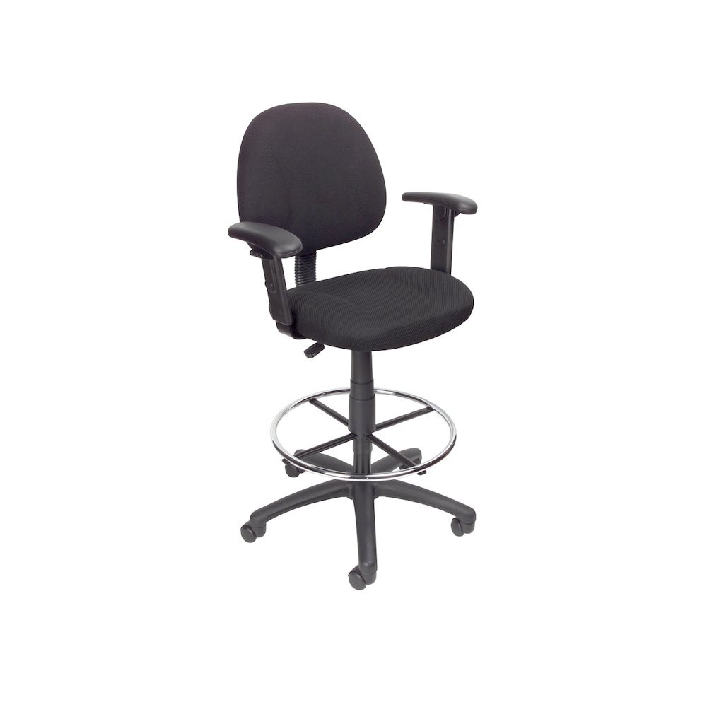 Boss Drafting Stool (B315-Bk) W/Footring And Adjustable Arms