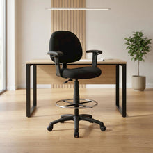 Tweed Drafting Stool with Adjustable Arms, Footring, and Nylon Base