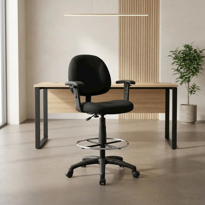 Tweed Drafting Stool with Adjustable Arms, Footring, and Nylon Base