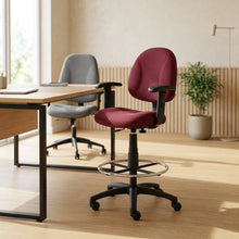 Tweed Drafting Stool with Footring, Adjustable Arms, and Ergonomic Seat